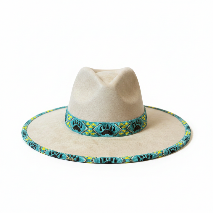Turquoise Night Runner Hand-Beaded Felt Flat-Brim Hat