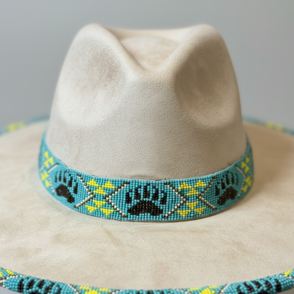 Turquoise Night Runner Hand-Beaded Felt Flat-Brim Hat
