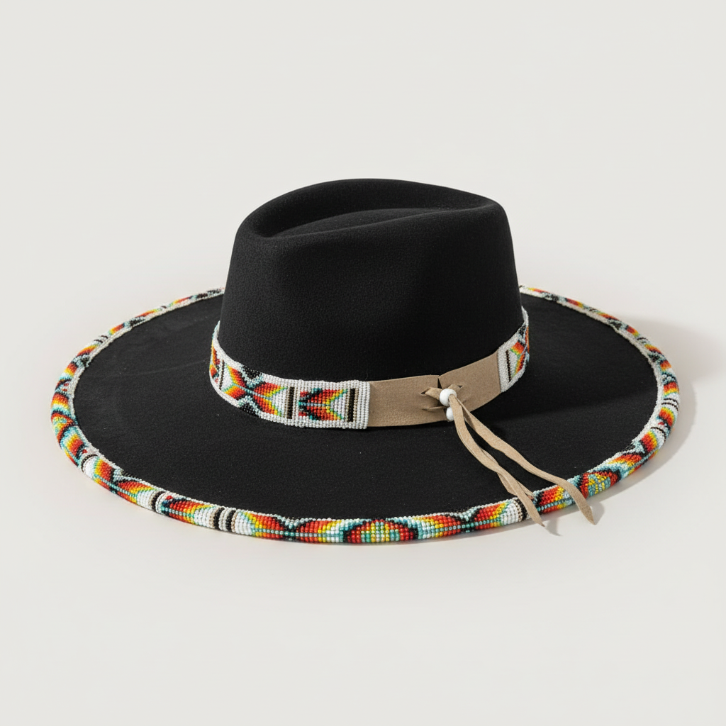 Rainbow Thunder Hand-Beaded Felt Flat-Brim Hat