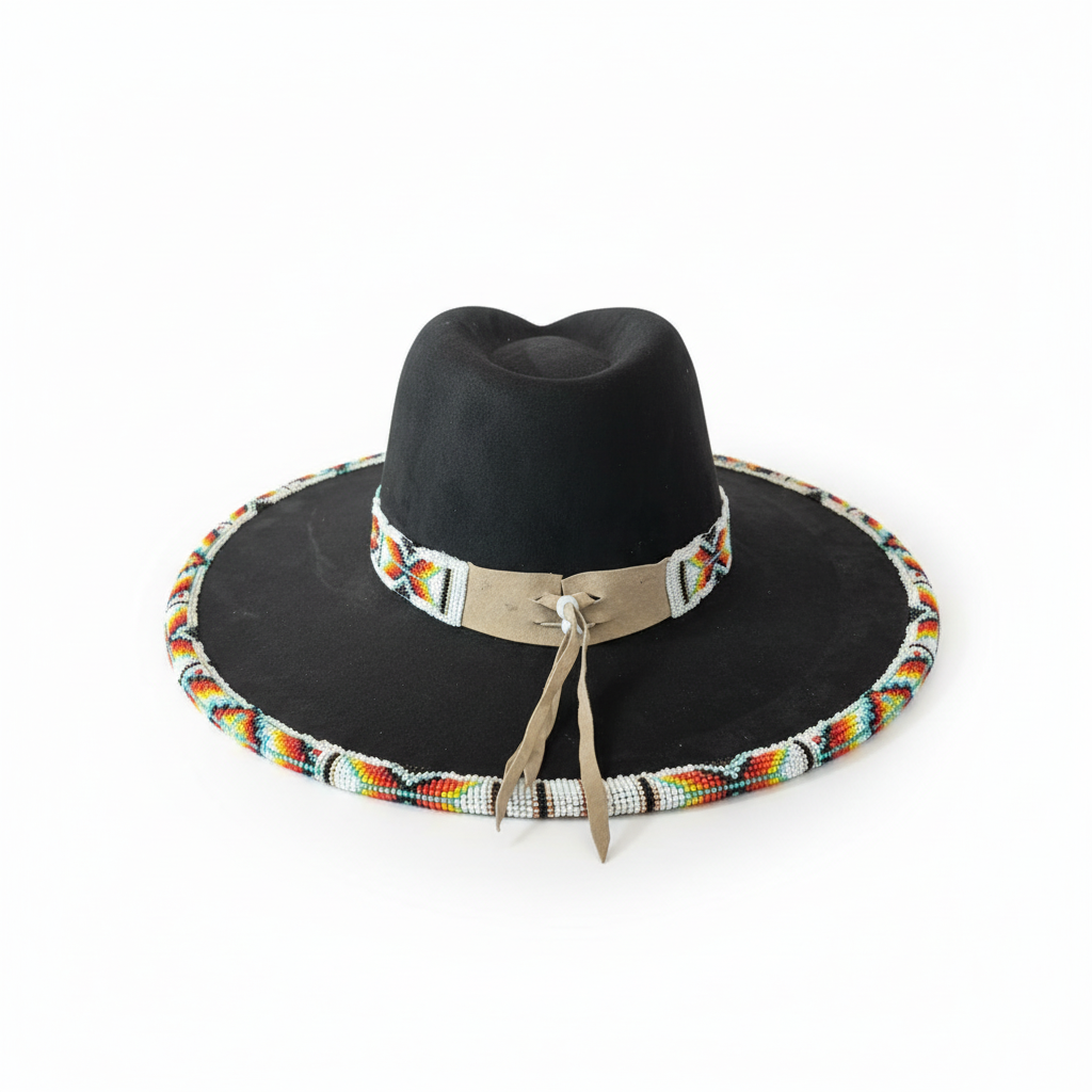Rainbow Thunder Hand-Beaded Felt Flat-Brim Hat