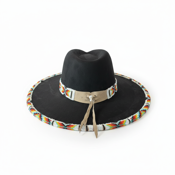 Rainbow Thunder Hand-Beaded Felt Flat-Brim Hat
