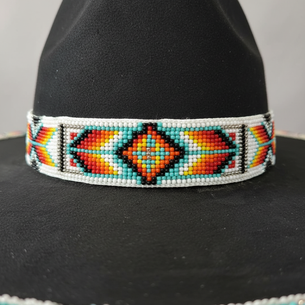 Rainbow Thunder Hand-Beaded Felt Flat-Brim Hat