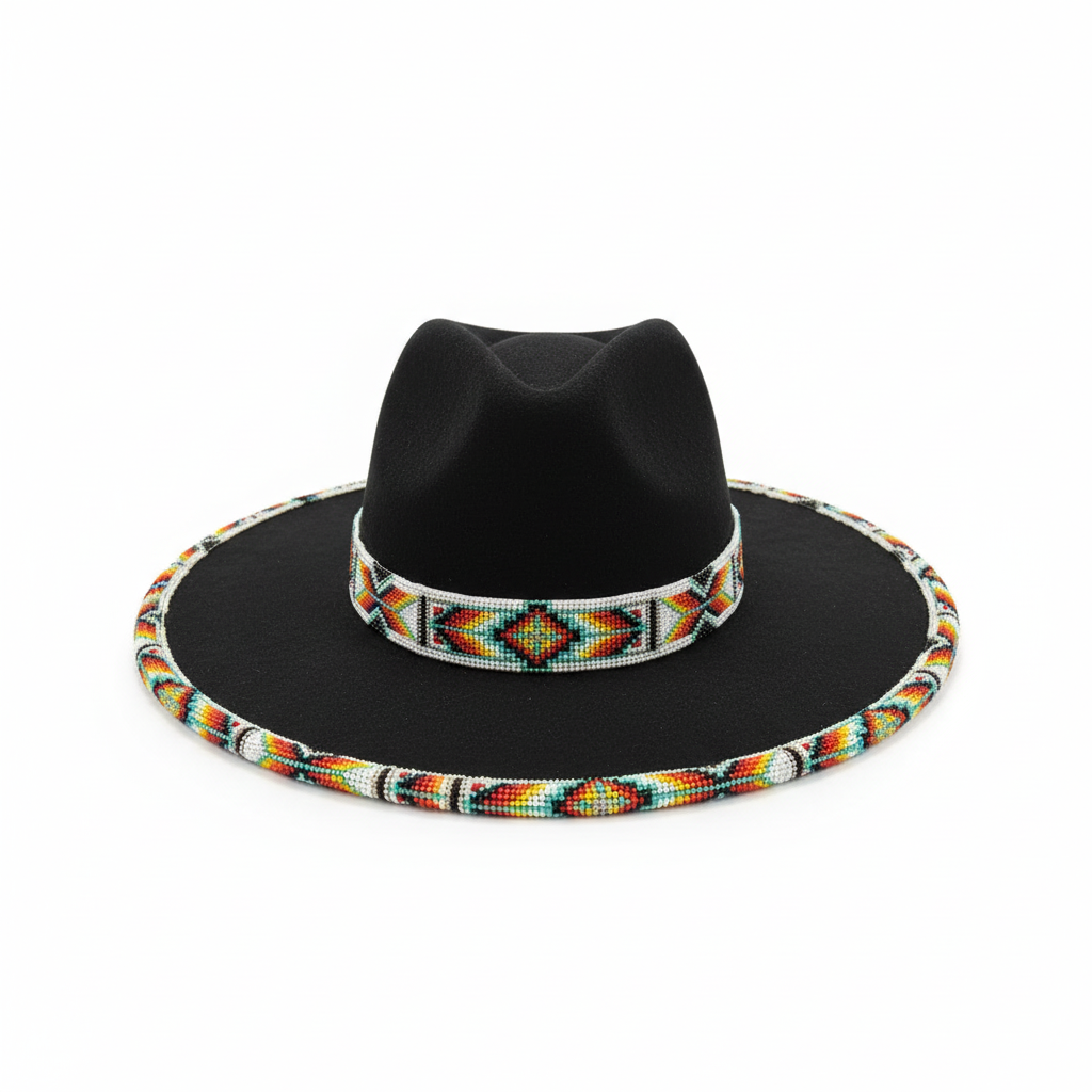 Rainbow Thunder Hand-Beaded Felt Flat-Brim Hat