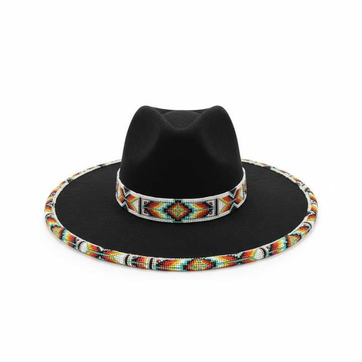 Rainbow Thunder Hand-Beaded Felt Flat-Brim Hat