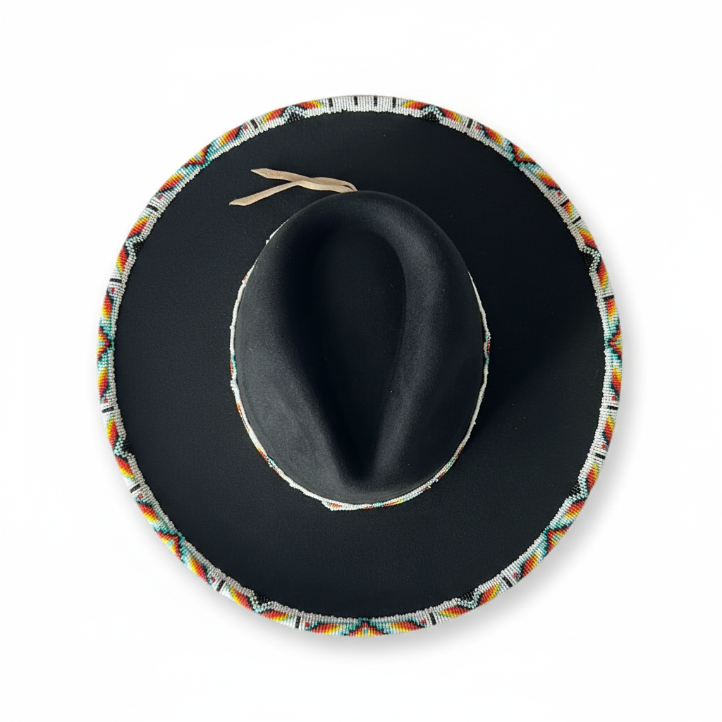Rainbow Thunder Hand-Beaded Felt Flat-Brim Hat