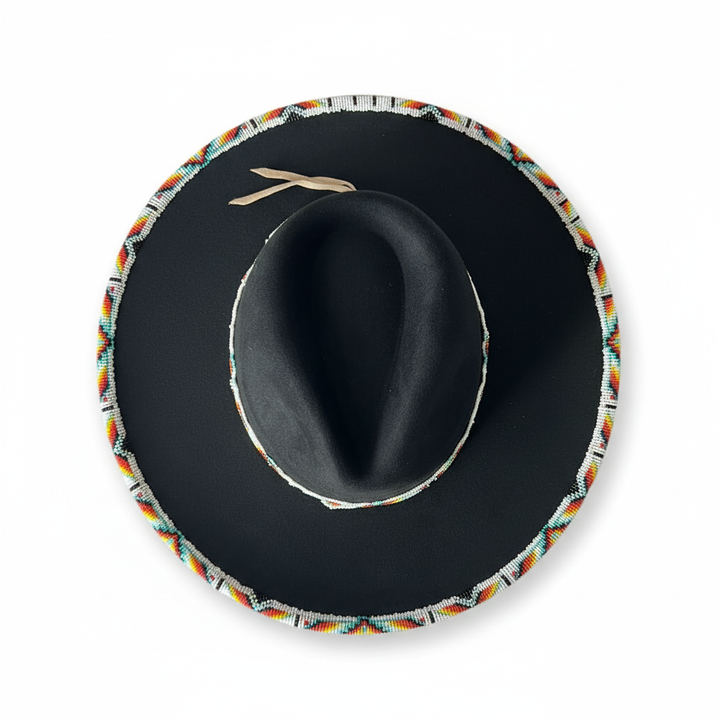 Rainbow Thunder Hand-Beaded Felt Flat-Brim Hat