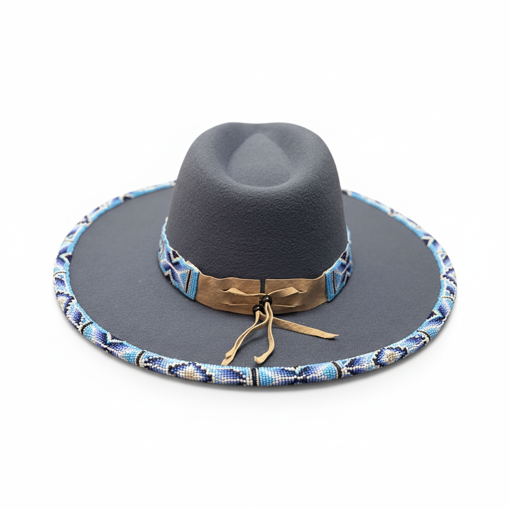 Blue Horizon Hand-Beaded Felt Flat-Brim Hat