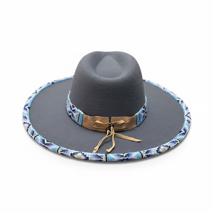 Blue Horizon Hand-Beaded Felt Flat-Brim Hat