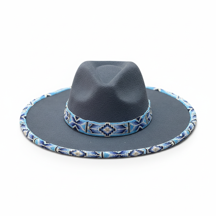 Blue Horizon Hand-Beaded Felt Flat-Brim Hat