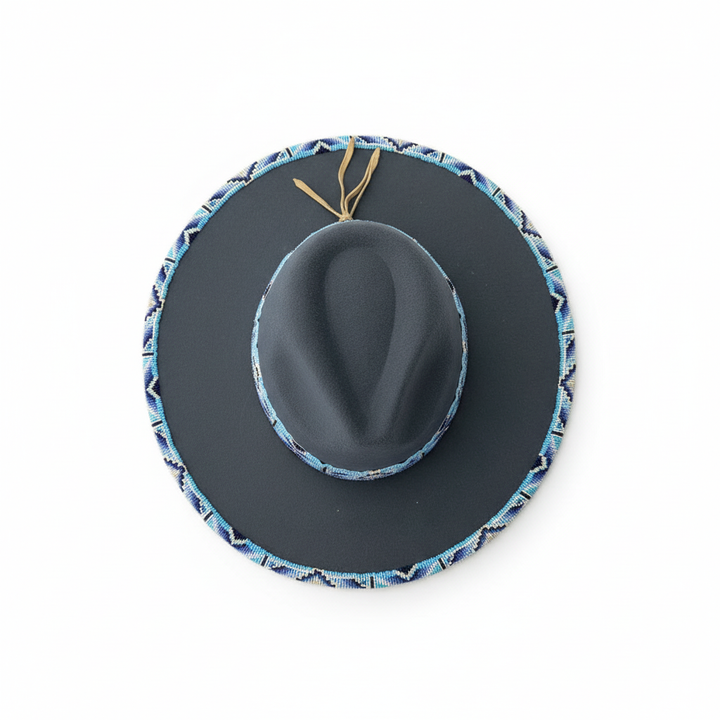 Blue Horizon Hand-Beaded Felt Flat-Brim Hat