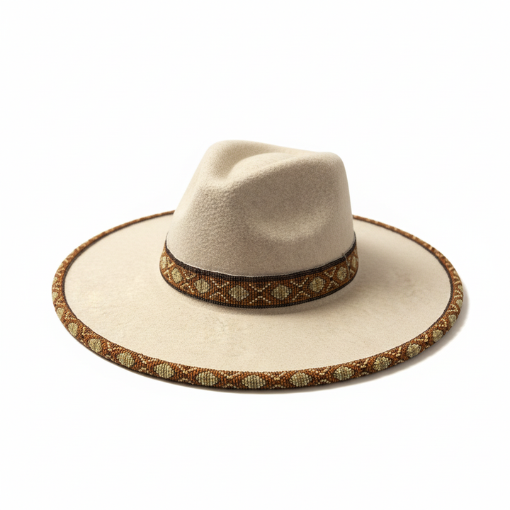 Sandstone Ridge Hand-Beaded Felt Flat-Brim Hat