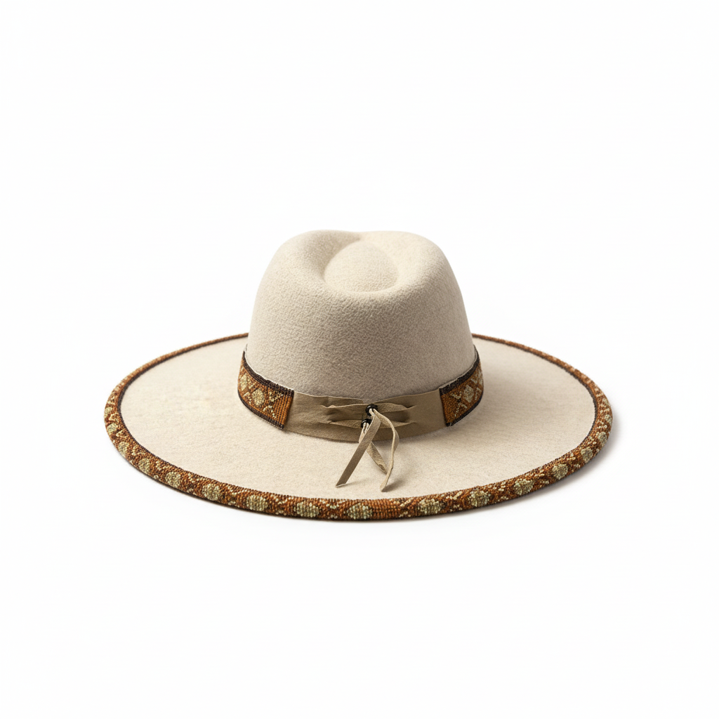 Sandstone Ridge Hand-Beaded Felt Flat-Brim Hat
