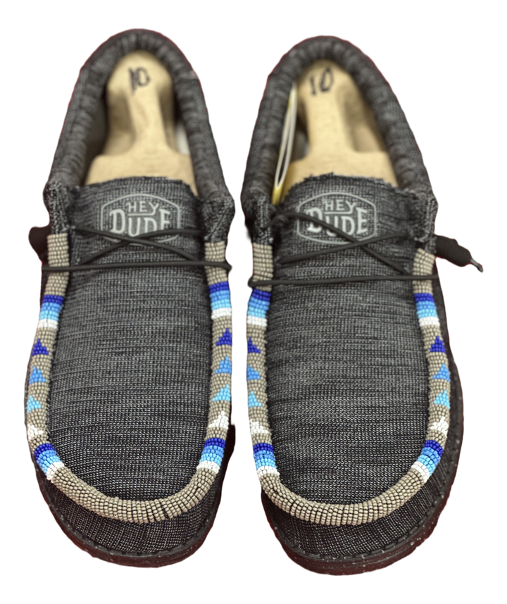 Men’s Hand-Beaded Hey Dude Stretch Gray Slip-On Shoes, Size 10
