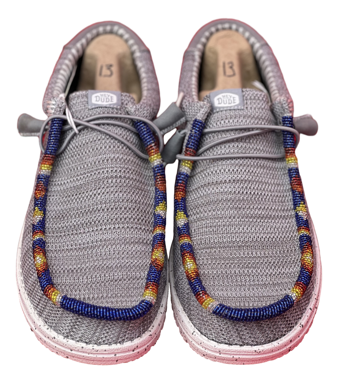 Men’s Hand-Beaded Hey Dude Mesh Gray Slip-On Shoes, Size 13