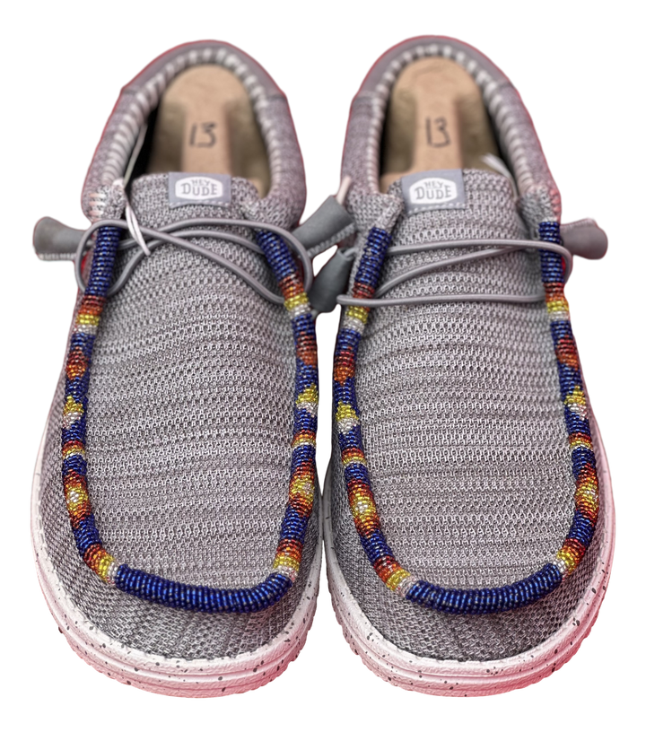 Men’s Hand-Beaded Hey Dude Mesh Gray Slip-On Shoes, Size 13