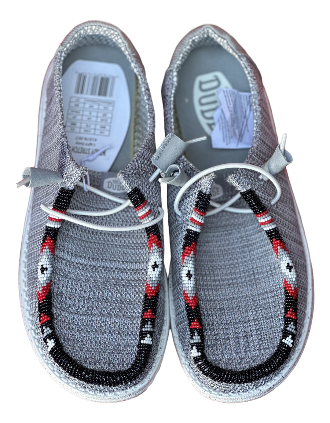 Women’s Hand-Beaded Hey Dude Stretch Light Gray Slip-On Shoes, Size 8