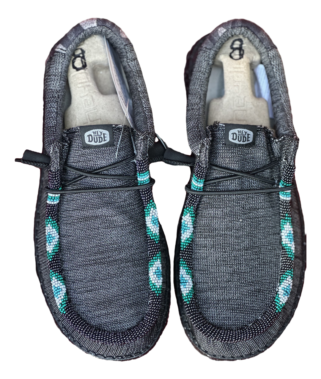 Women’s Hand-Beaded Hey Dude Stretch Gray Slip-On Shoes, Size 8