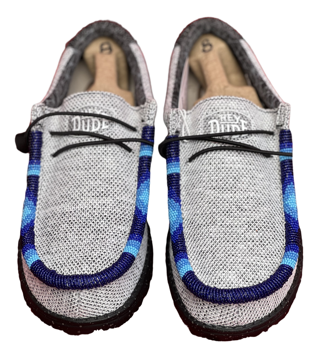 Men’s Hand-Beaded Hey Dude Mesh Light Gray Slip-On Shoes, Size 8