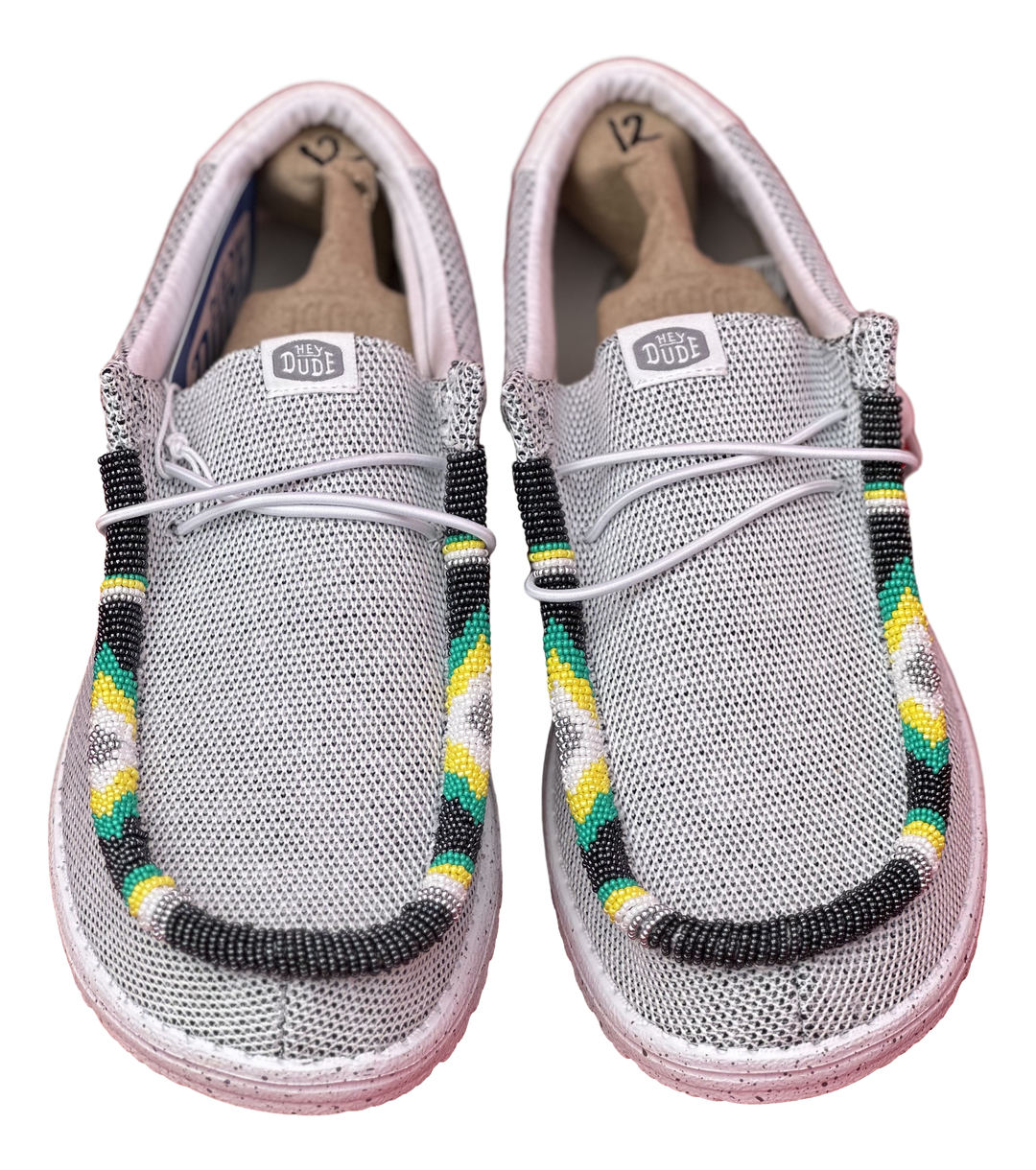 Men’s Hand-Beaded Hey Dude Mesh Gray Slip-On Shoes, Size 12