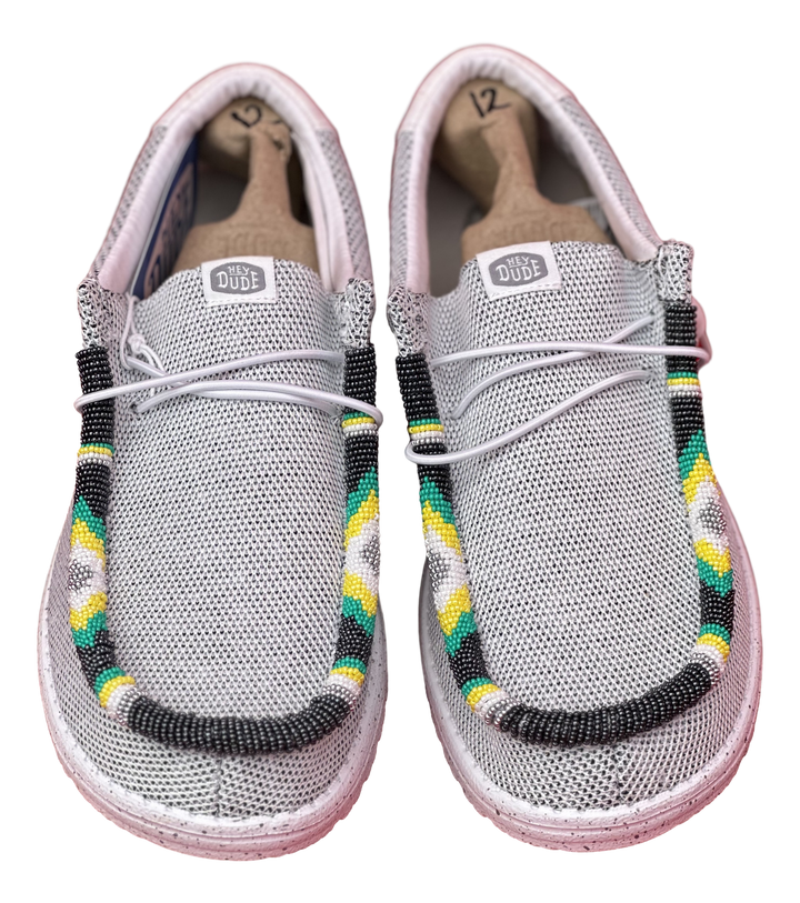 Men’s Hand-Beaded Hey Dude Mesh Gray Slip-On Shoes, Size 12
