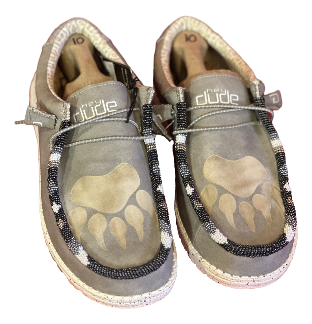 Men’s Hand-Beaded Hey Dude Laser Series Light Gray Slip-On Shoes, Size 10