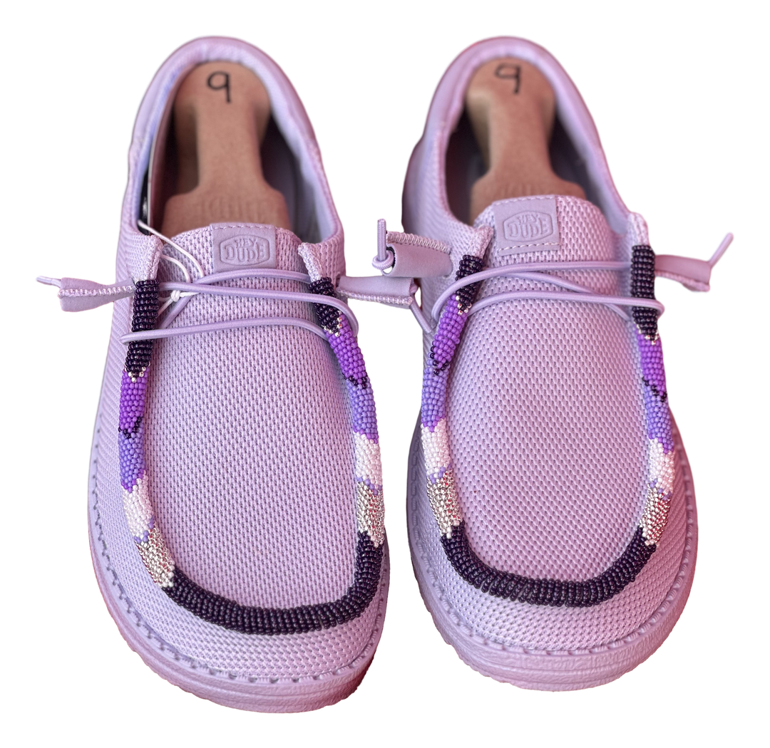 Women’s Hand-Beaded Hey Dude Mesh Purple Slip-On Shoes, Size 9