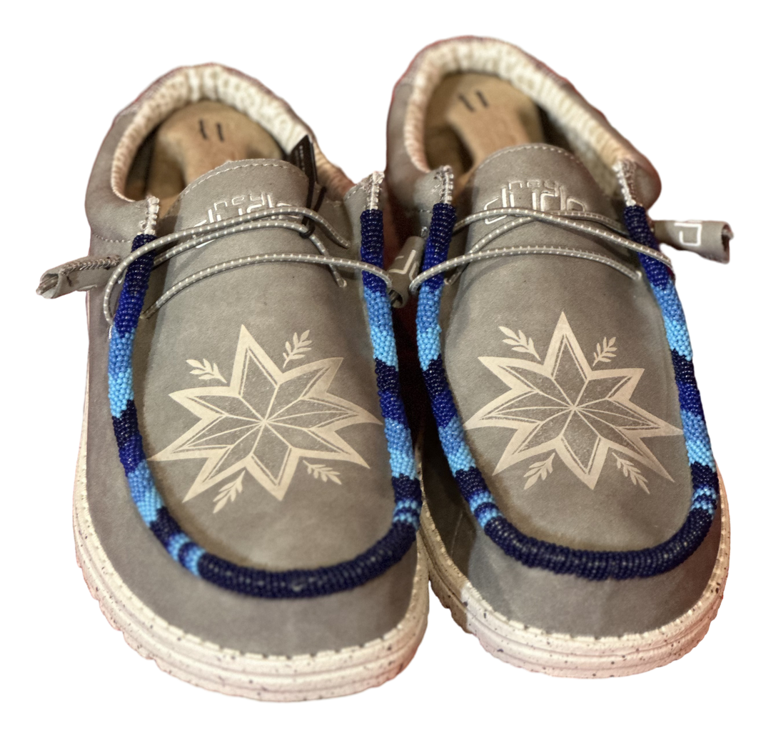 Men’s Hand-Beaded Hey Dude Laser Series Light Gray Slip-On Shoes, Size 11