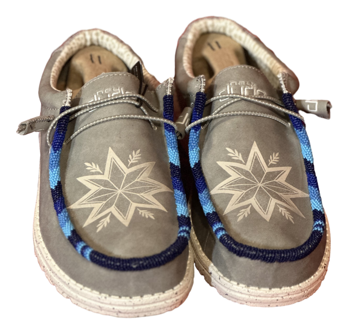 Men’s Hand-Beaded Hey Dude Laser Series Light Gray Slip-On Shoes, Size 11