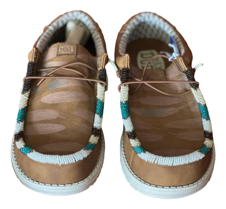 Men’s Hand-Beaded Hey Dude Laser Series Brown Slip-On Shoes, Size 12