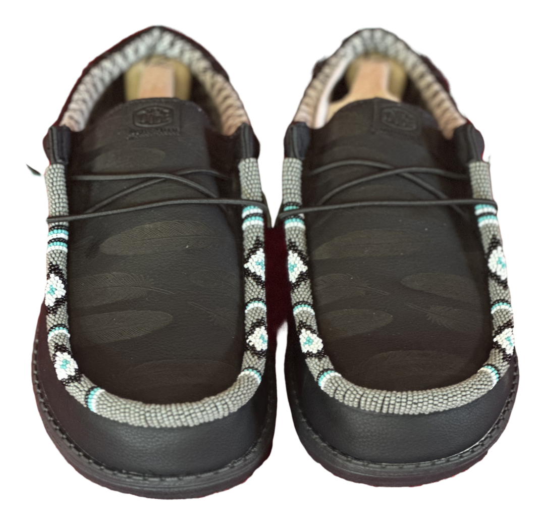 Men’s Hand-Beaded Hey Dude Laser Series Black Slip-On Shoes, Size 12