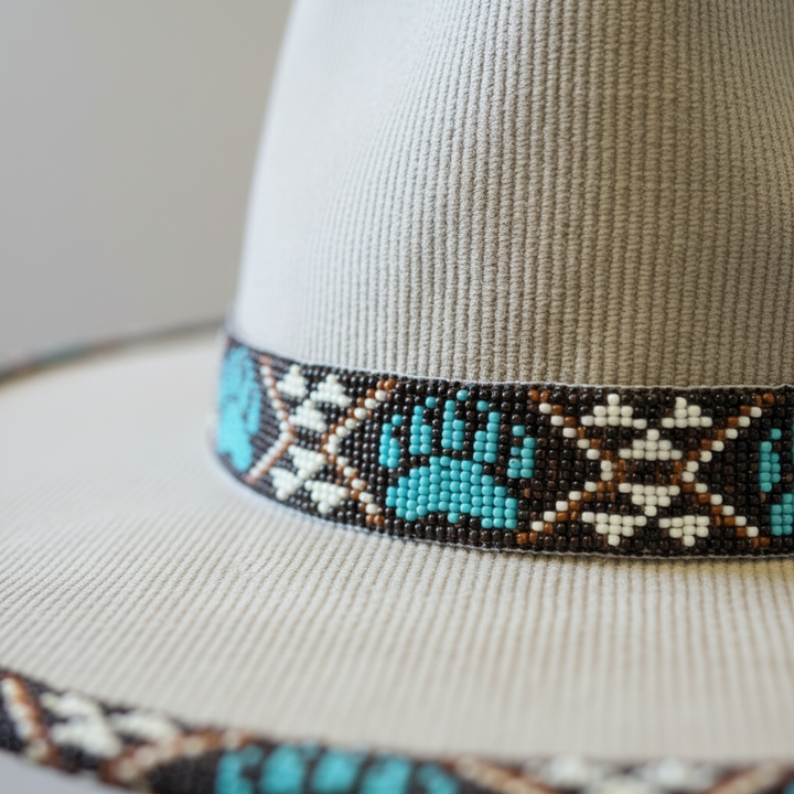 Turquoise Ironwood Hand-Beaded Felt Flat-Brim Hat
