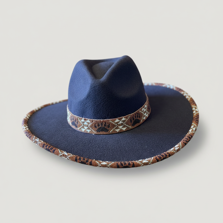 Midnight Copper Hand-Beaded Felt Flat-Brim Hat