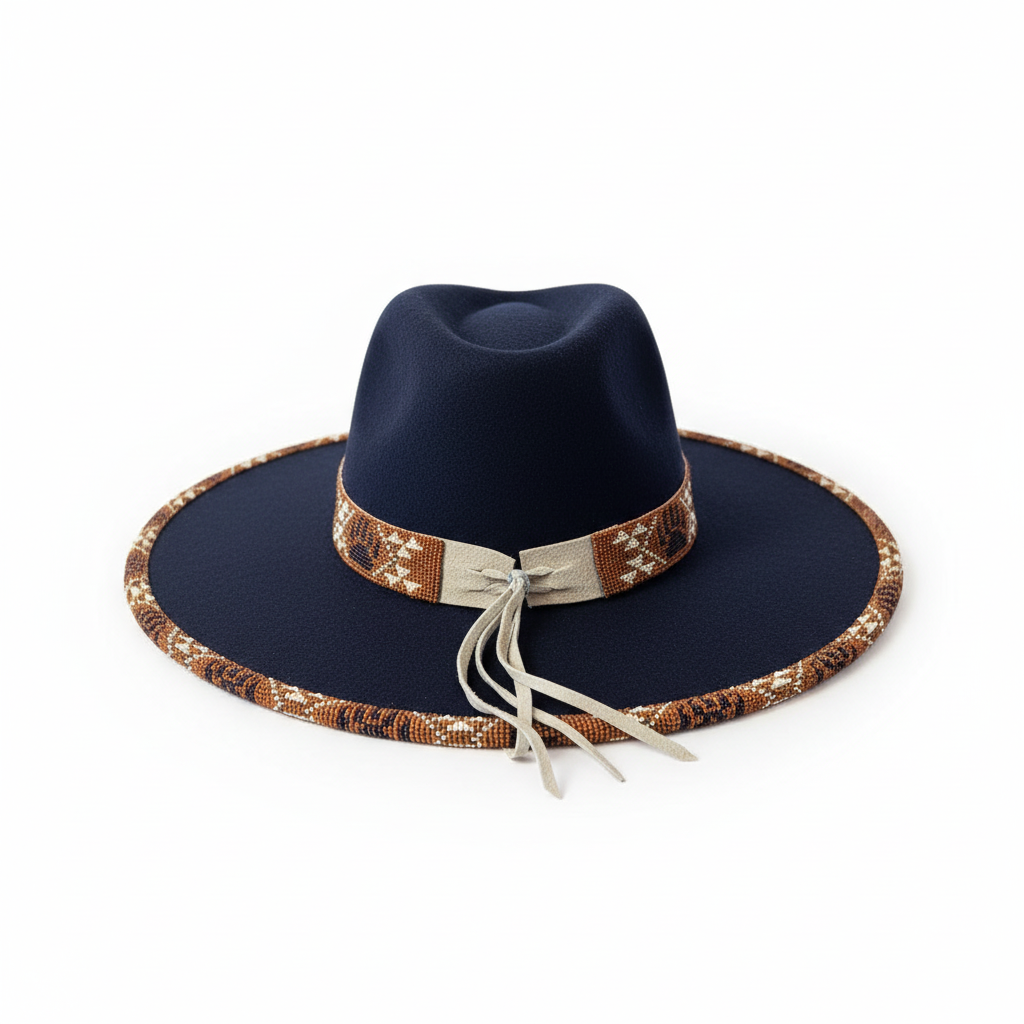 Midnight Copper Hand-Beaded Felt Flat-Brim Hat