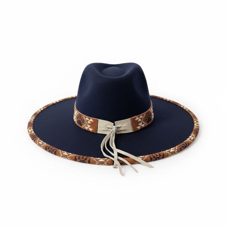 Midnight Copper Hand-Beaded Felt Flat-Brim Hat