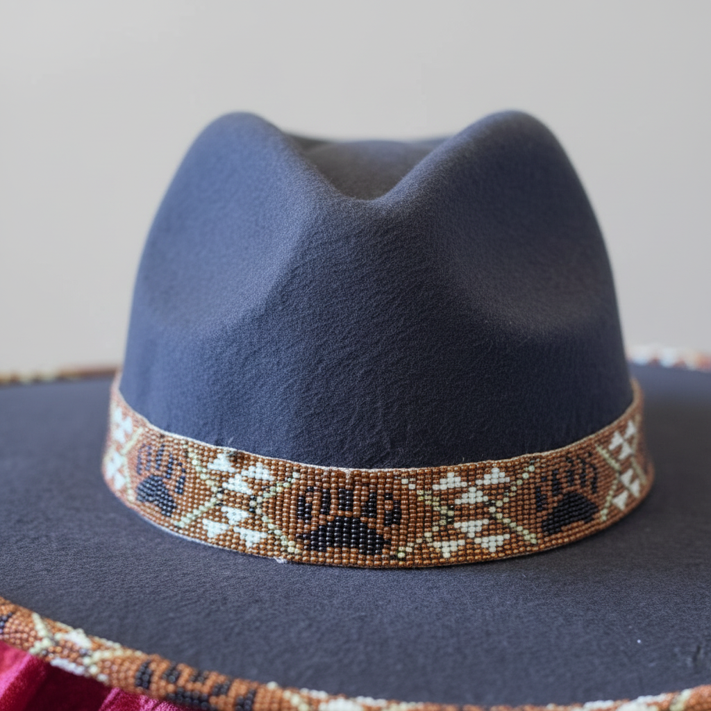 Midnight Copper Hand-Beaded Felt Flat-Brim Hat
