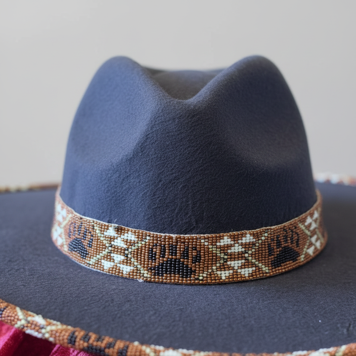 Midnight Copper Hand-Beaded Felt Flat-Brim Hat