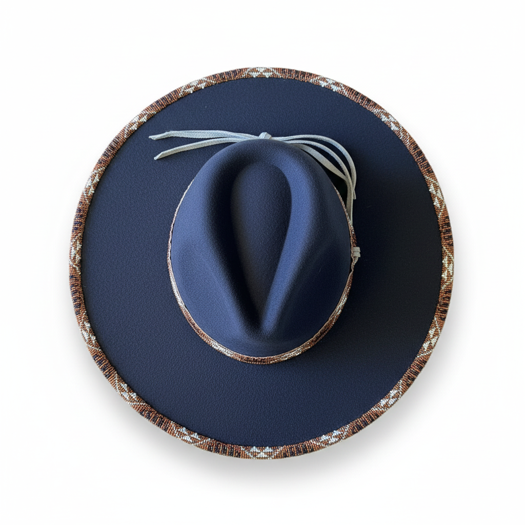 Midnight Copper Hand-Beaded Felt Flat-Brim Hat