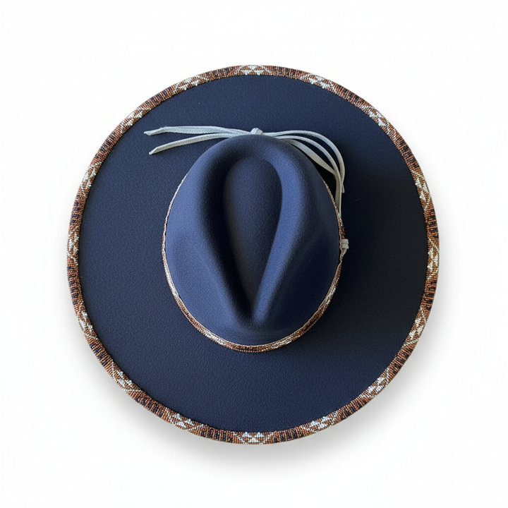 Midnight Copper Hand-Beaded Felt Flat-Brim Hat