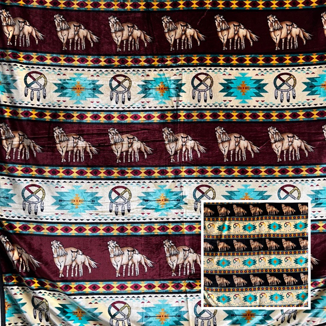 Horse Native-Inspired Double-Ply Satin-Touch Blanket