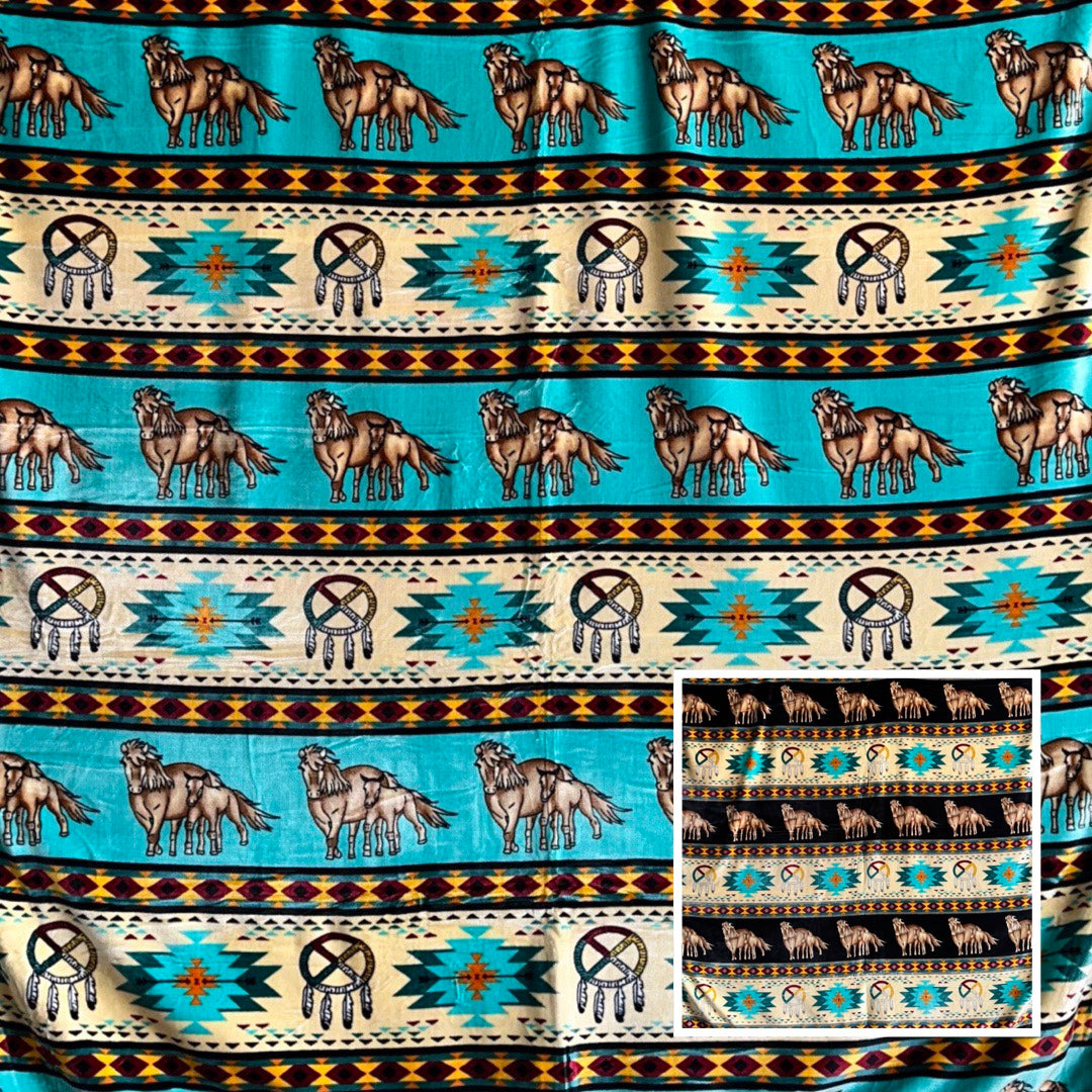Horse Native-Inspired Double-Ply Satin-Touch Blanket