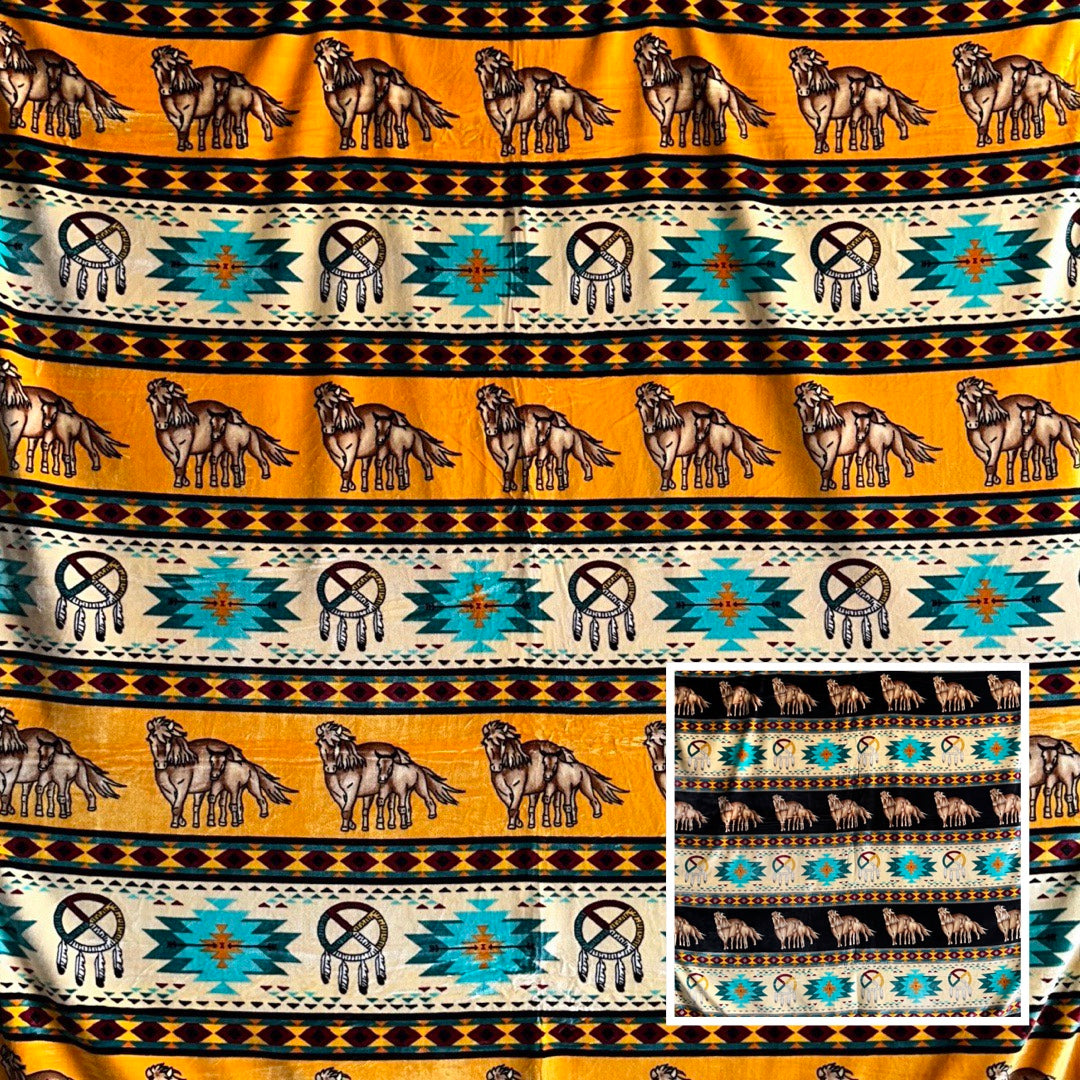 Horse Native-Inspired Double-Ply Satin-Touch Blanket