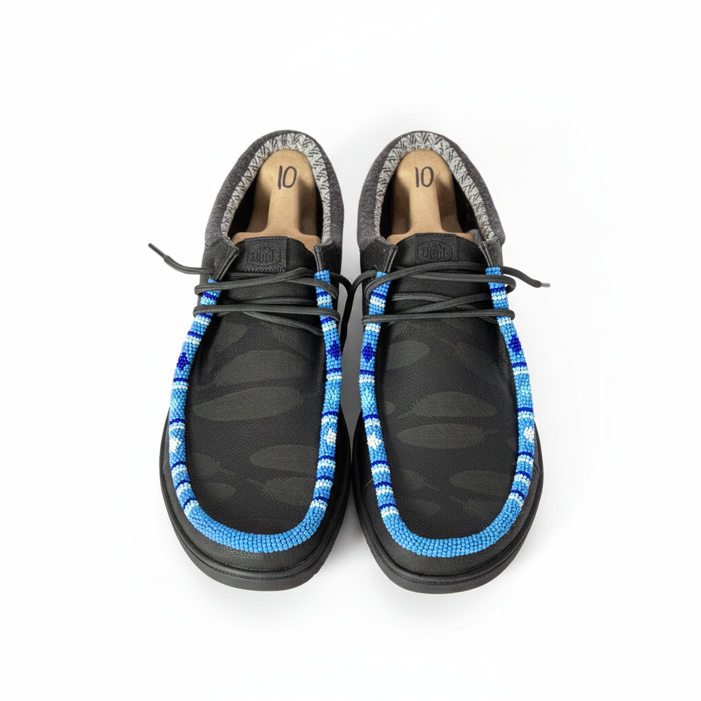 Men’s Hand-Beaded Hey Dude Laser Series Black Slip-On Shoes, Size 10