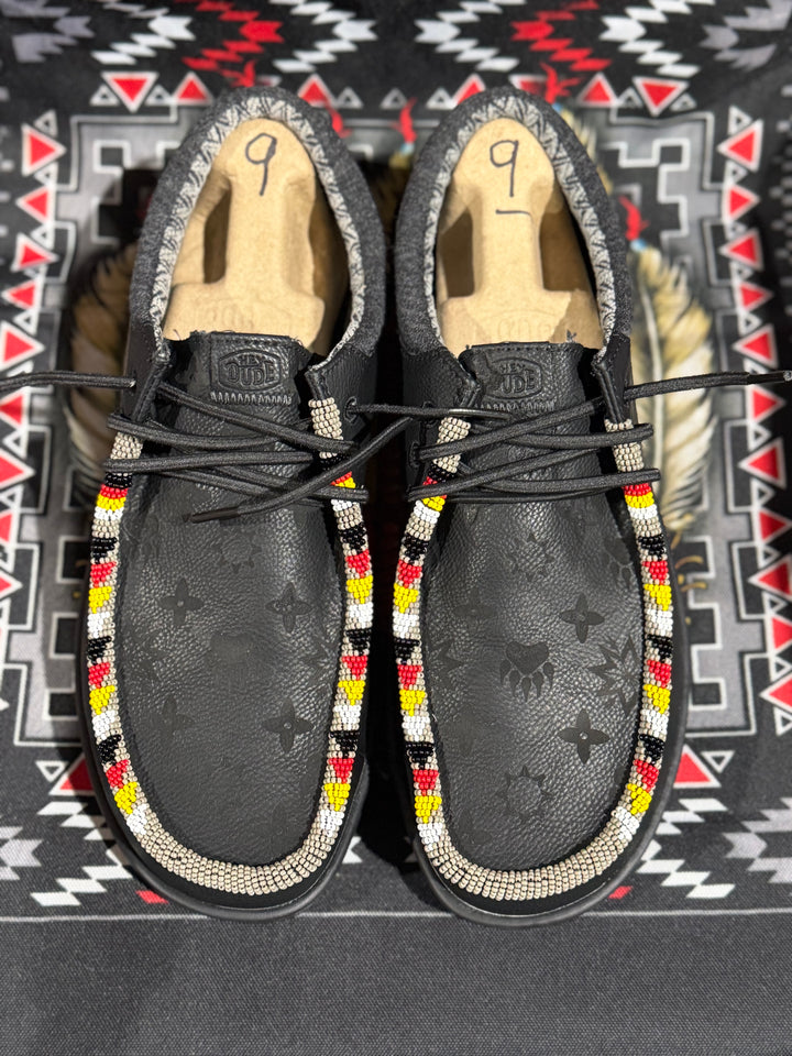 Men’s Hand-Beaded Hey Dude Laser Series Paul Black Slip-On Shoes, Size 9