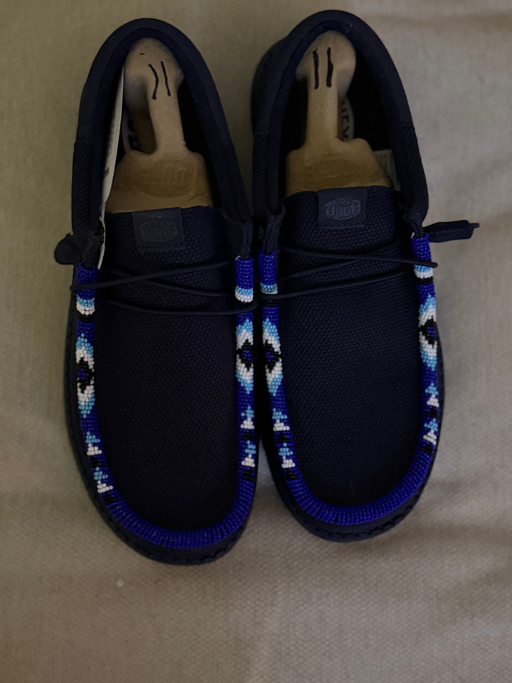 Men’s Hand-Beaded Hey Dude Mesh Black Slip-On Shoes, Size 11