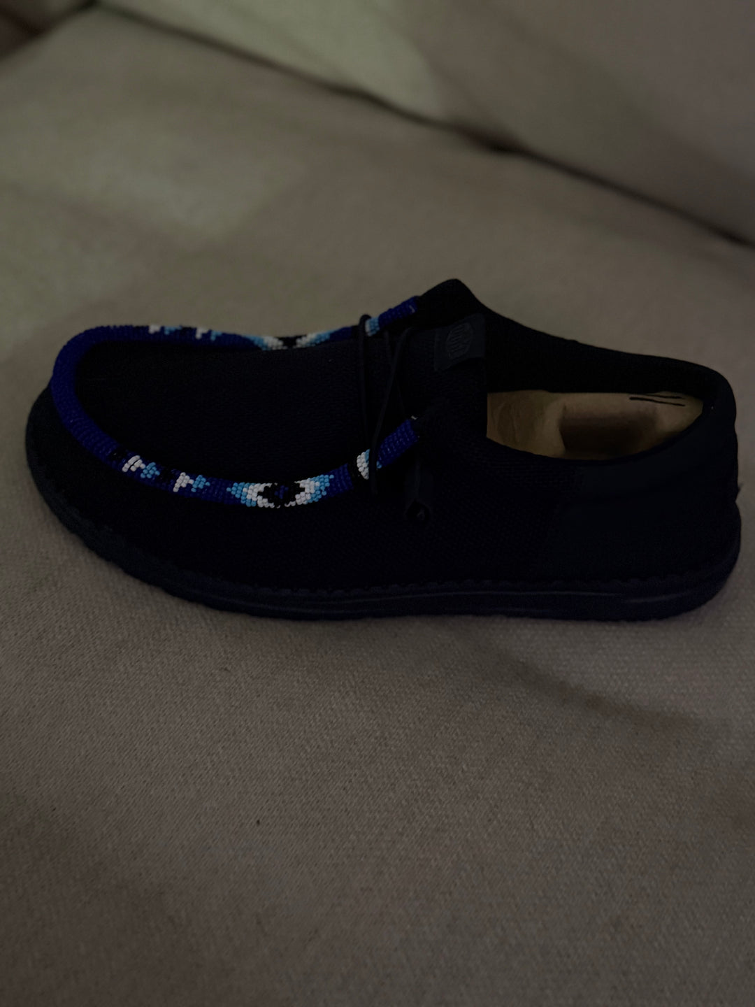 Men’s Hand-Beaded Hey Dude Mesh Black Slip-On Shoes, Size 11