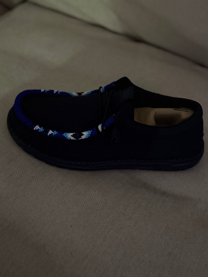 Men’s Hand-Beaded Hey Dude Mesh Black Slip-On Shoes, Size 11