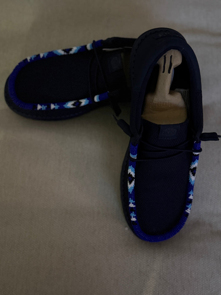 Men’s Hand-Beaded Hey Dude Mesh Black Slip-On Shoes, Size 11