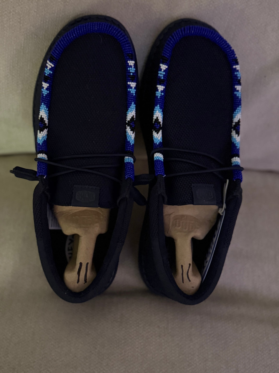 Men’s Hand-Beaded Hey Dude Mesh Black Slip-On Shoes, Size 11