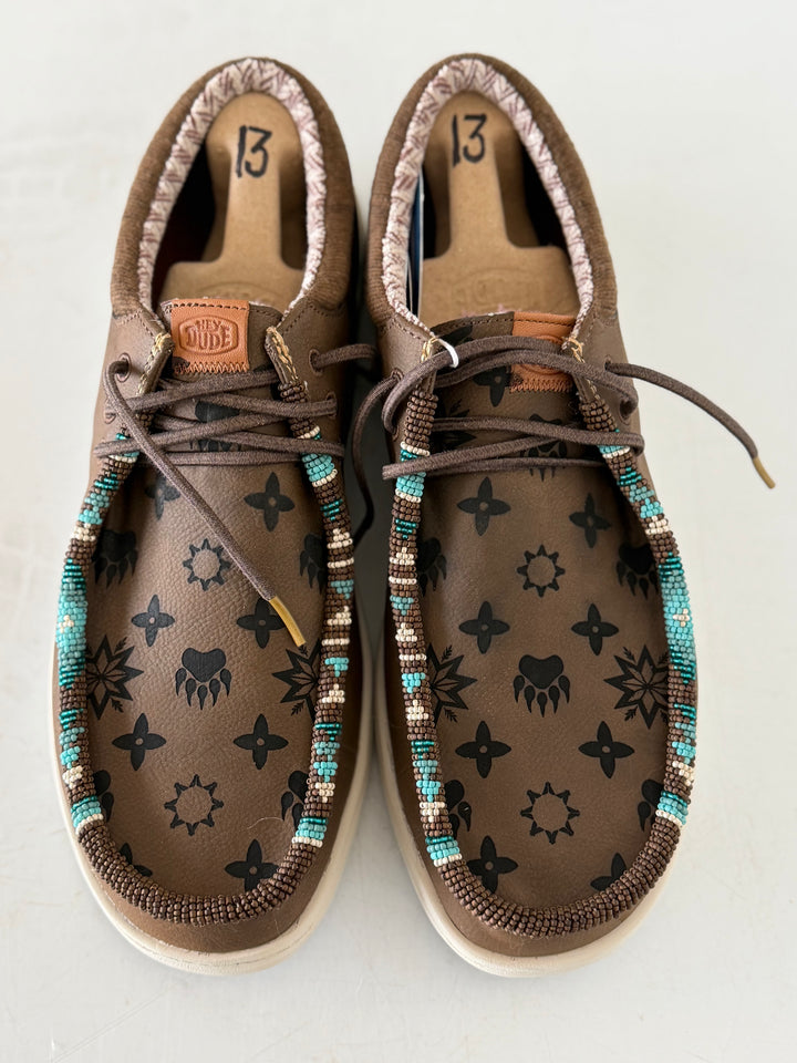 Men’s Hand-Beaded Hey Dude Laser Series Paul Brown Native Louie Slip-On Shoes, Size 13