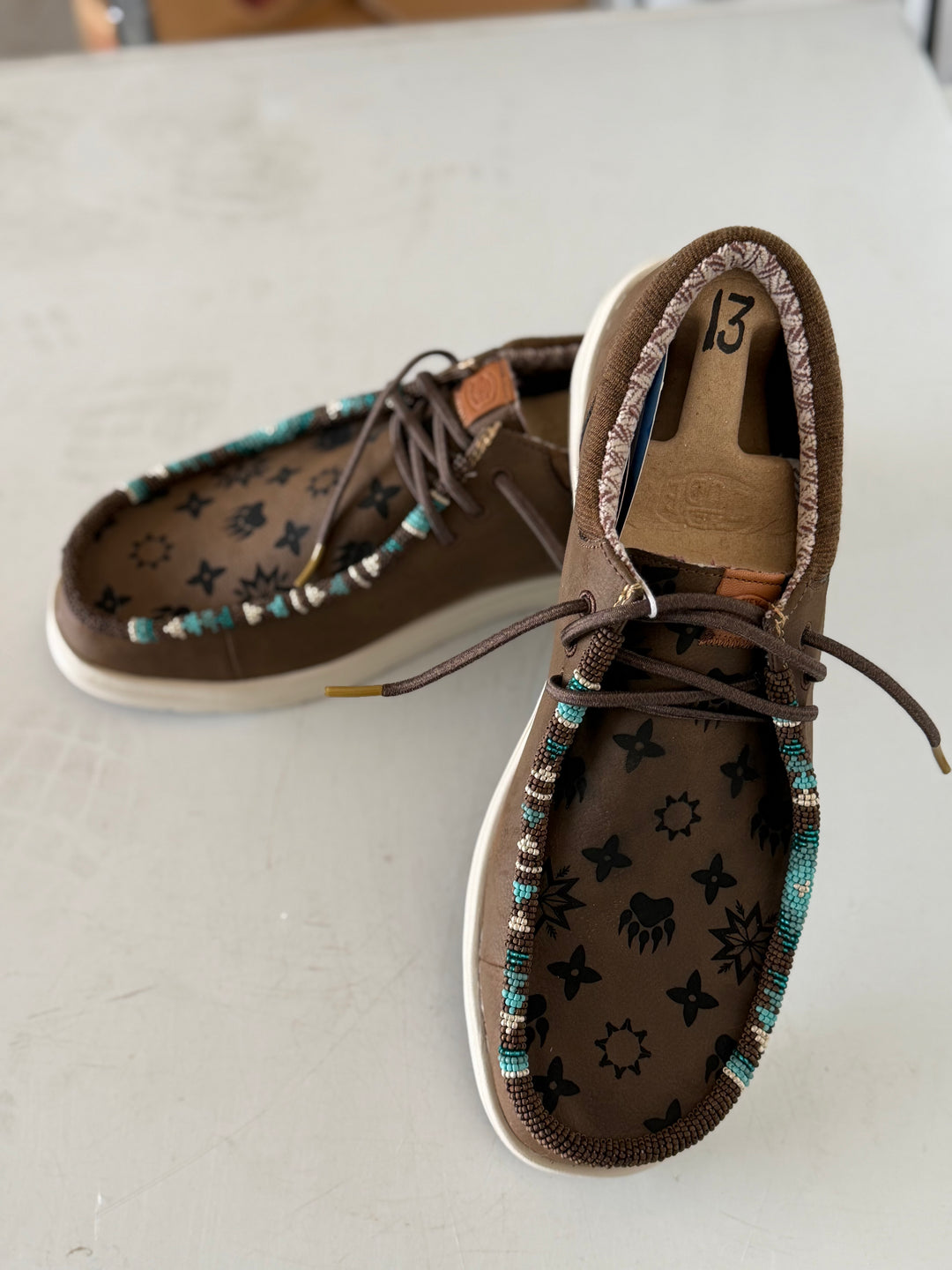 Men’s Hand-Beaded Hey Dude Laser Series Paul Brown Native Louie Slip-On Shoes, Size 13